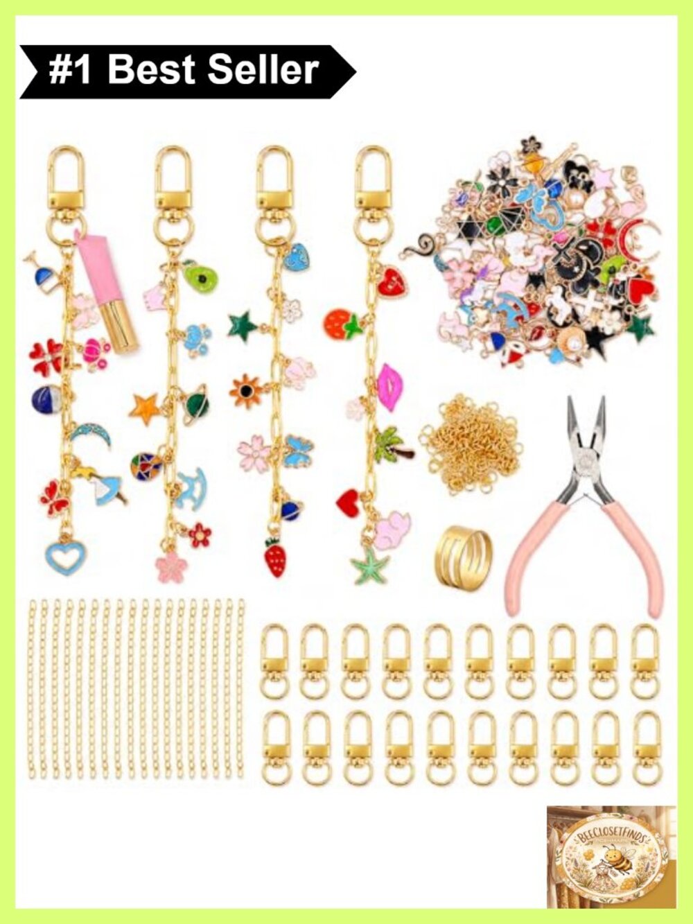 302 Pc Keychain Making Kit DIY Charms Jewelry Crafts Gift Set